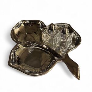 VTG Silverlyte Leaf Candy Dish + Salt & Pepper Shakers